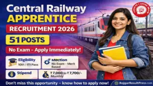 Central Railway Apprentice Recruitment 2026: बिना परीक्षा 51 पदों पर भर्ती, तुरंत आवेदन करें