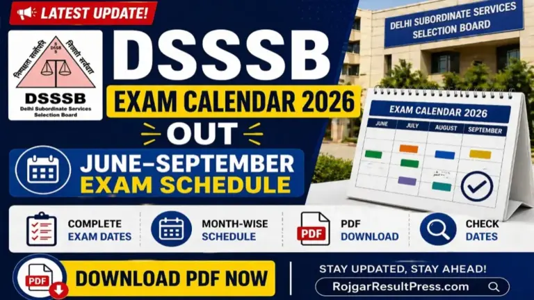DSSSB Exam Calendar 2026 Out: June–Sept Exam Date PDF Download