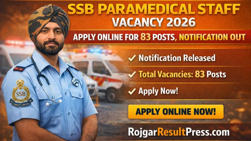 SSB Paramedical Staff Vacancy 2026 Apply Online for 83 Posts, Notification Out | rojgar result press