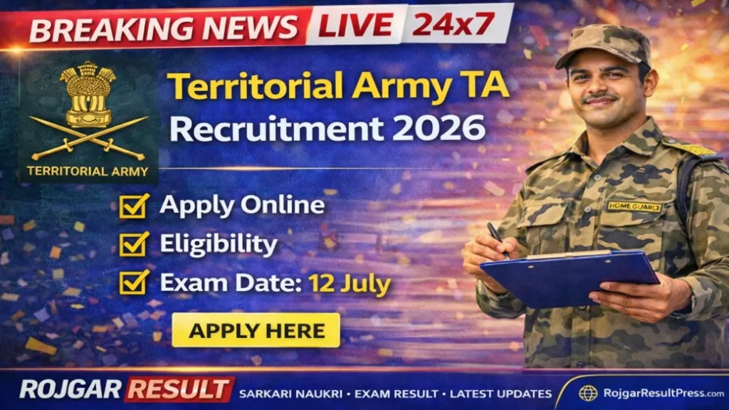 Territorial Army TA Recruitment 2026 Apply Online Exam Date Eligibility Officer Vacancy