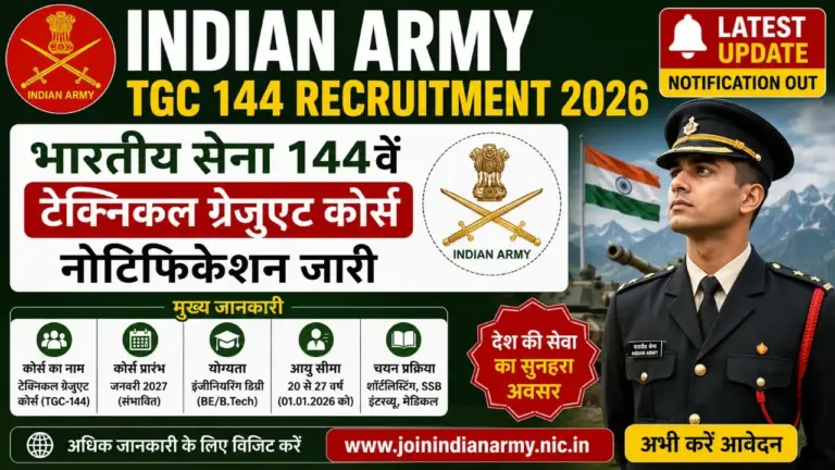 Indian Army TGC 144 Recruitment 2026 Notification Out Apply Online