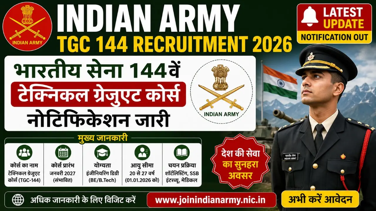 Indian Army TGC 144 Recruitment 2026 Notification Out Apply Online