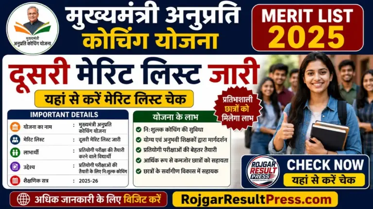 Mukhyamantri Anuprati Coaching Yojana Merit List 2025 Rajasthan