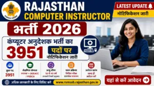 Rajasthan Computer Instructor Recruitment 2026: राजस्थान कंप्यूटर अनुदेशक भर्ती का 3951 पदों पर नोटिफिकेशन जारी Rajasthan Computer Instructor Recruitment 2026: राजस्थान कंप्यूटर अनुदेशक भर्ती का 3951 पदों पर नोटिफिकेशन जारी