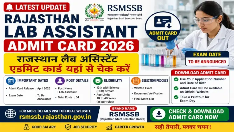 Rajasthan Lab Assistant Admit Card 2026 Download RSMSSB Hall Ticket