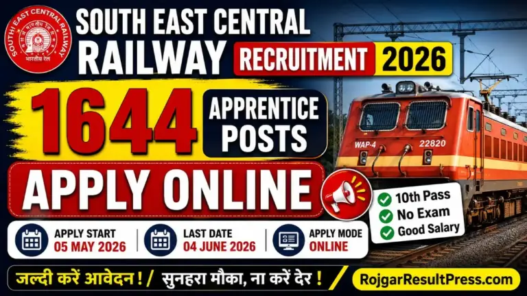 South East Central Railway Recruitment 2026 1644 Apprentice Posts