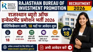 Rajasthan Bureau of Investment Promotion Recruitment 2026: राजस्थान ब्यूरो ऑफ इन्वेस्टमेंट प्रमोशन भर्ती का नोटिफिकेशन जारी, 18 पदों पर आवेदन शुरू Rajasthan Bureau of Investment Promotion Recruitment 2026: राजस्थान ब्यूरो ऑफ इन्वेस्टमेंट प्रमोशन भर्ती का नोटिफिकेशन जारी, 18 पदों पर आवेदन शुरू