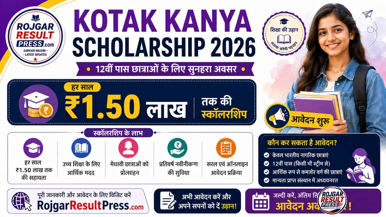 Kotak Kanya Scholarship 2026 के लिए आवेदन शुरू, 12वीं पास छात्राओं को ₹1.50 लाख तक स्कॉलरशिप