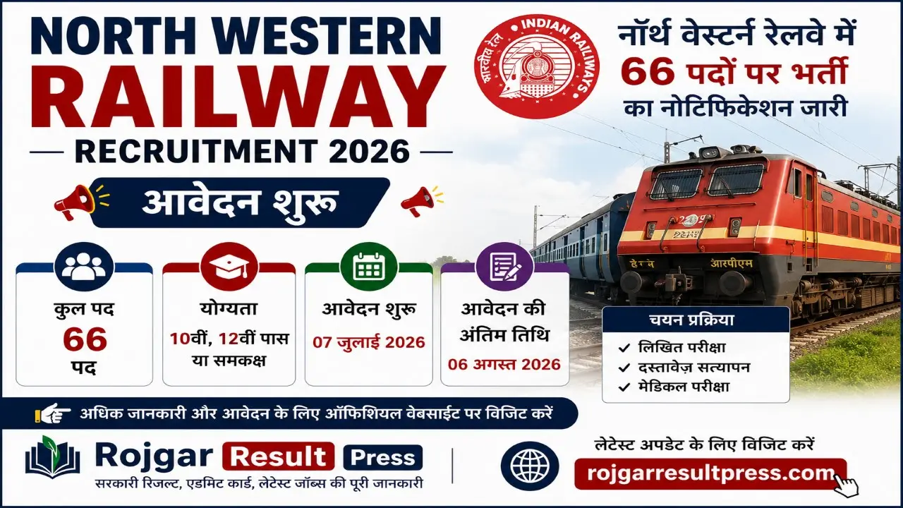 North Western Railway Recruitment 2026: नॉर्थ वेस्टर्न रेलवे में 66 पदों पर भर्ती, ऑनलाइन आवेदन शुरू