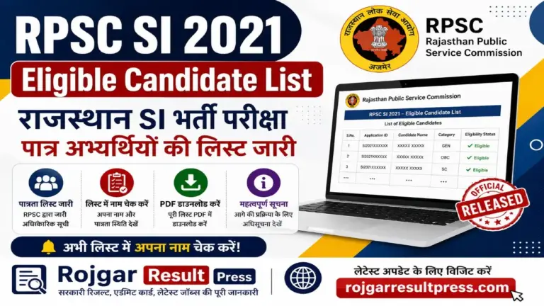 RPSC SI 2021 Eligible Candidate List PDF Download