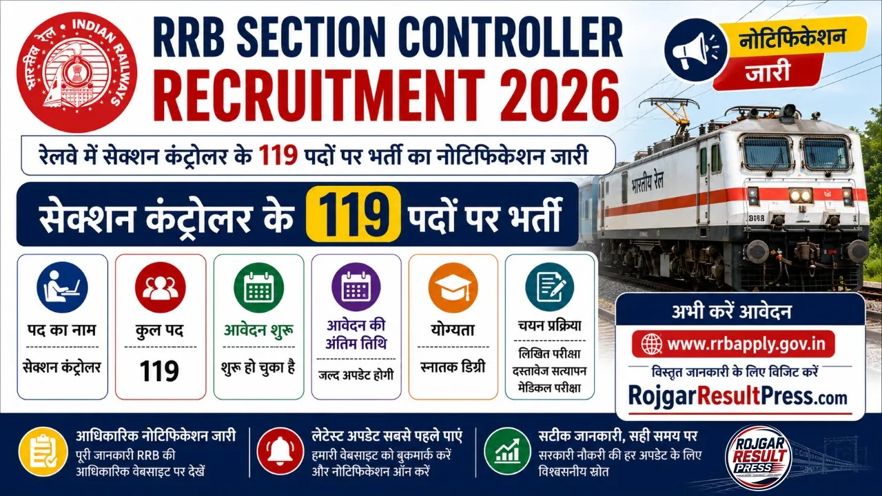 RRB Section Controller Recruitment 2026 रेलवे सेक्शन कंट्रोलर 119 पद भर्ती नोटिफिकेशन