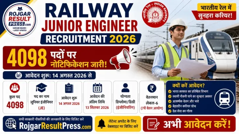 Railway Junior Engineer Recruitment 2026 Apply Online for 4098 Posts