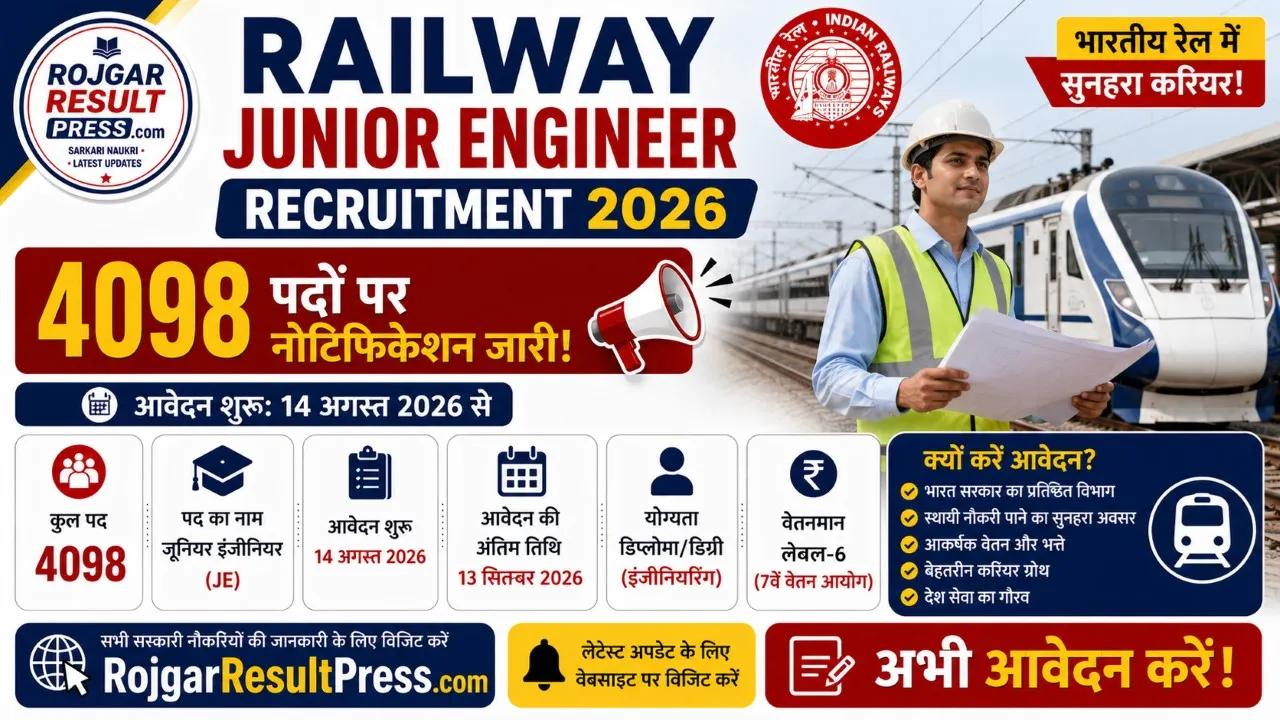 Railway Junior Engineer Recruitment 2026 Apply Online for 4098 Posts