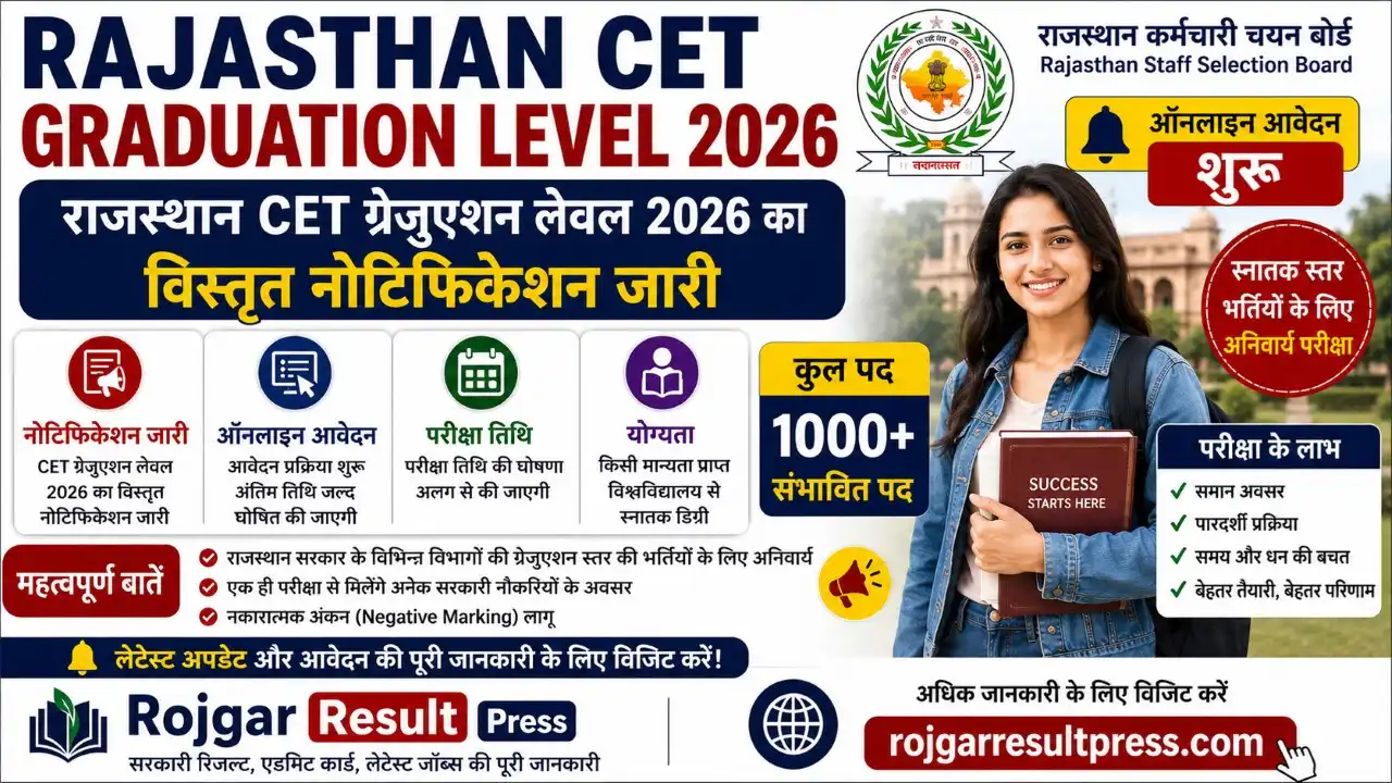 Rajasthan CET Graduation Level 2026 Notification जारी, ऑनलाइन आवेदन 4 जुलाई से शुरू