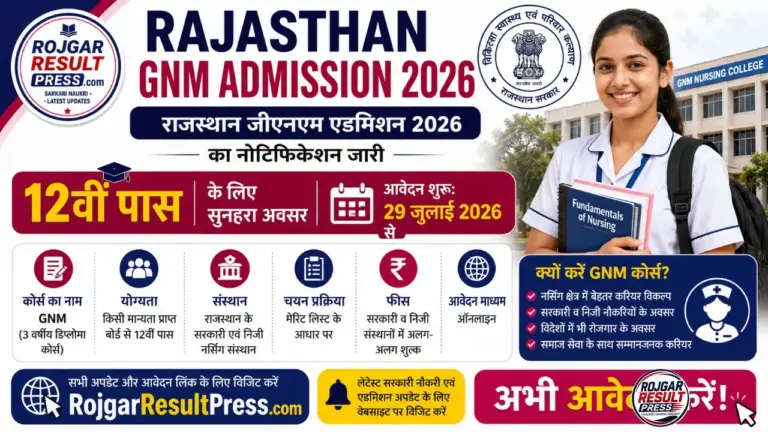 Rajasthan GNM Admission 2026 Notification Apply Online