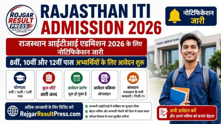 Rajasthan ITI Admission 2026 Online Form Notification for Government and Private ITI Colleges