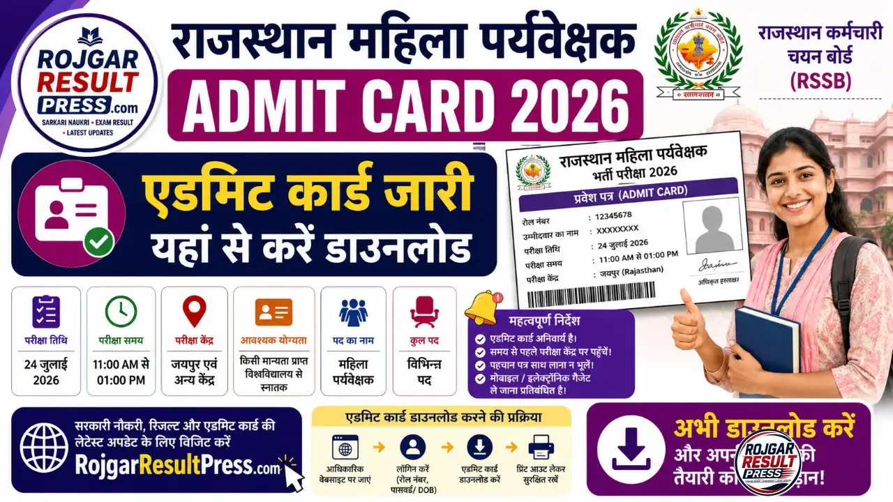 Rajasthan Mahila Paryavekshak Admit Card 2026 Download
