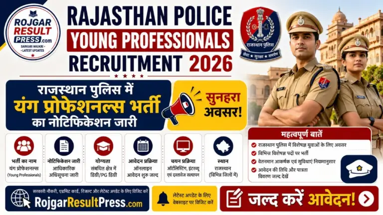 Rajasthan Police Young Professionals Recruitment 2026 Notification, 5 पदों पर भर्ती, ₹45,000 प्रतिमाह वेतन।