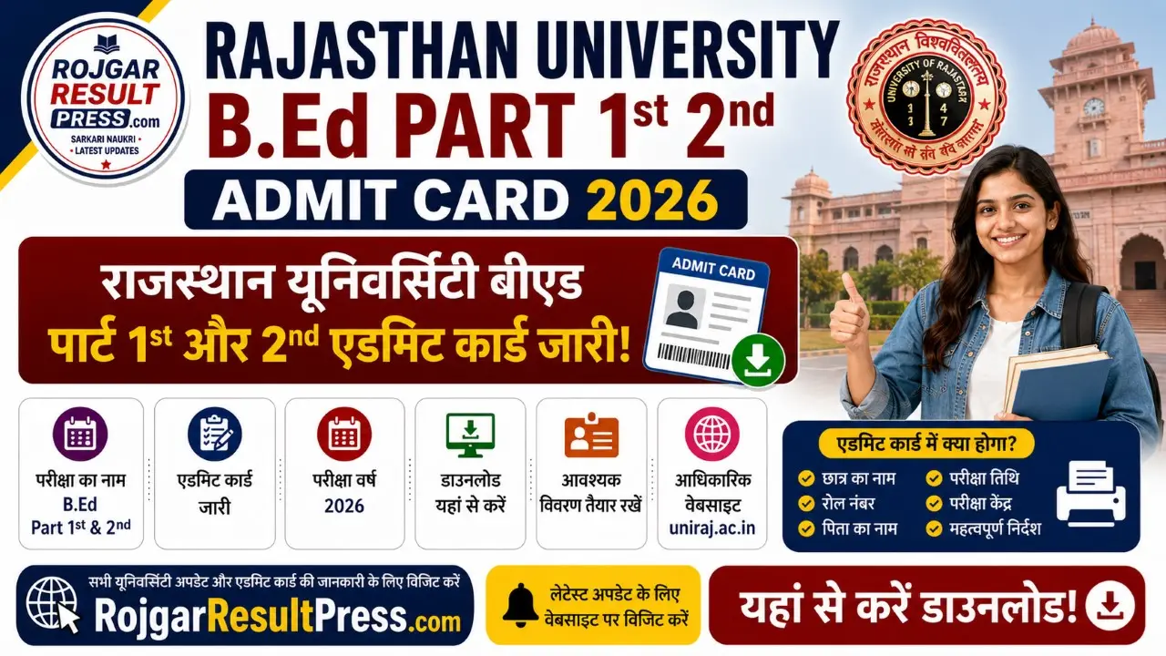 Rajasthan University BED Part 1st 2nd Admit Card 2026 Download