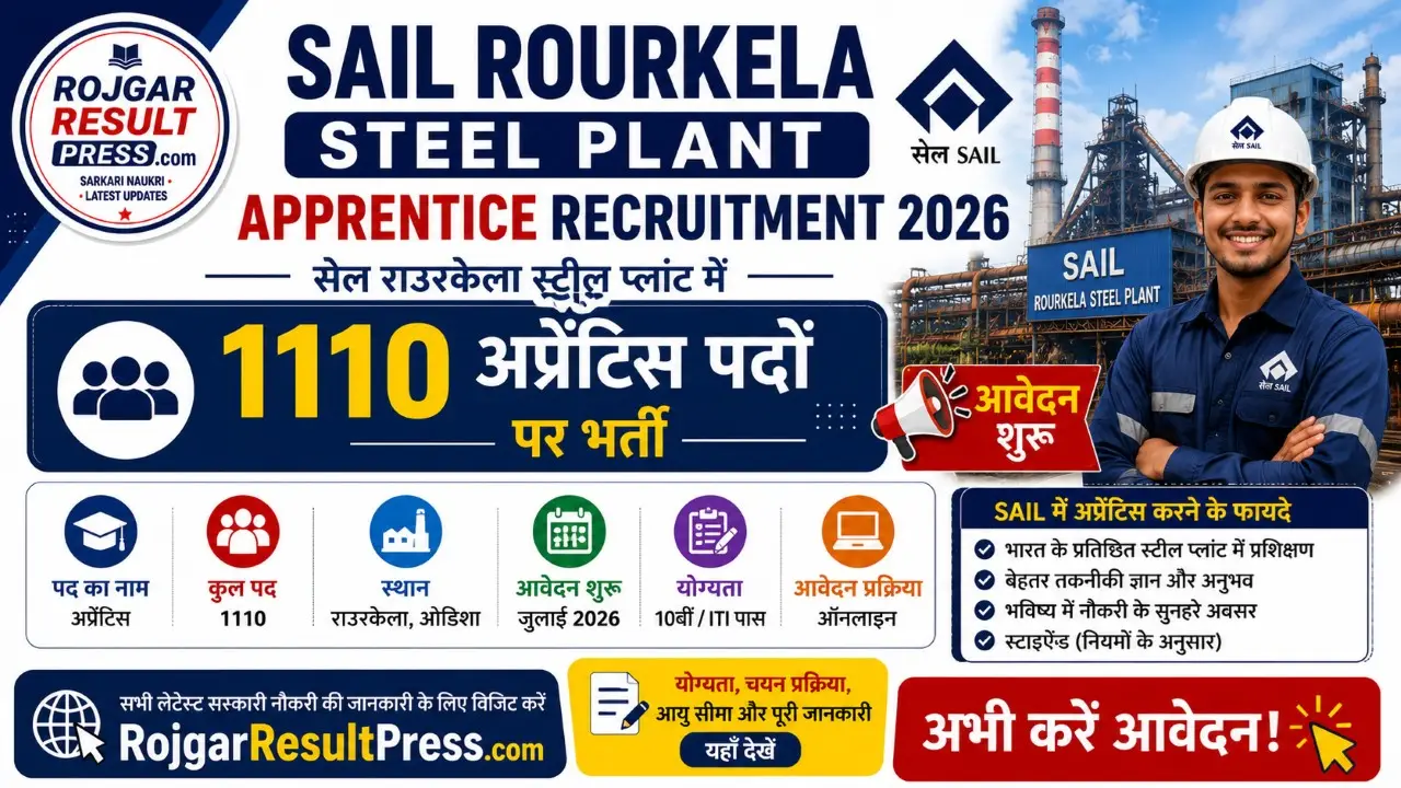 SAIL Rourkela Apprentice Recruitment 2026 1110 पदों पर भर्ती