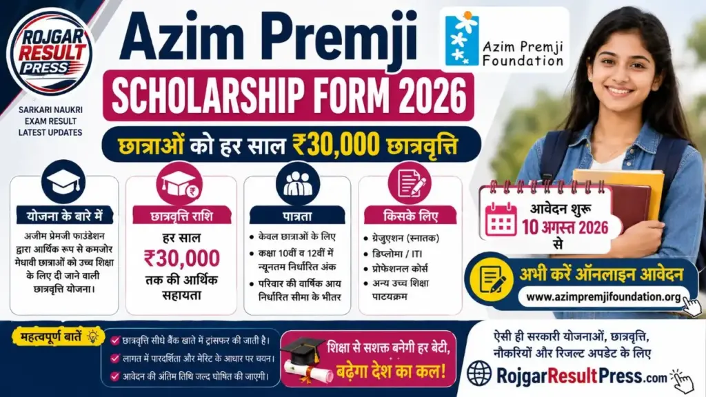 Azim Premji Scholarship Form 2026: छात्राओं को हर साल ₹30,000 छात्रवृत्ति, आवेदन 10 अगस्त से शुरू