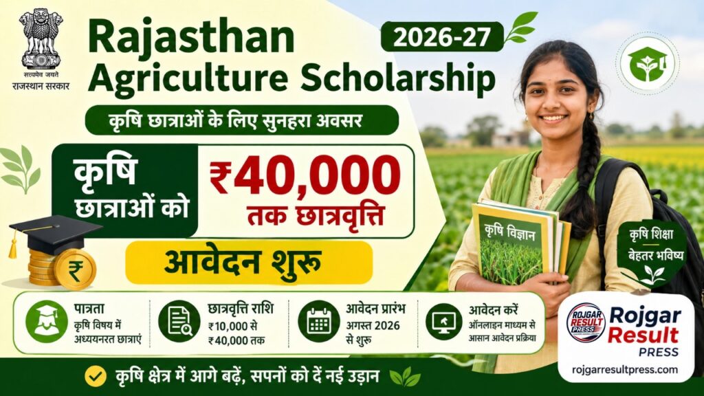 Rajasthan Agriculture Scholarship 2026-27: कृषि छात्राओं को ₹40,000 तक छात्रवृत्ति, आवेदन शुरू
