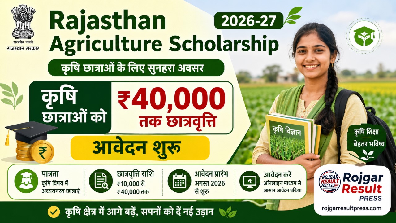 Rajasthan Agriculture Scholarship 2026-27 में ₹40,000 तक छात्रवृत्ति