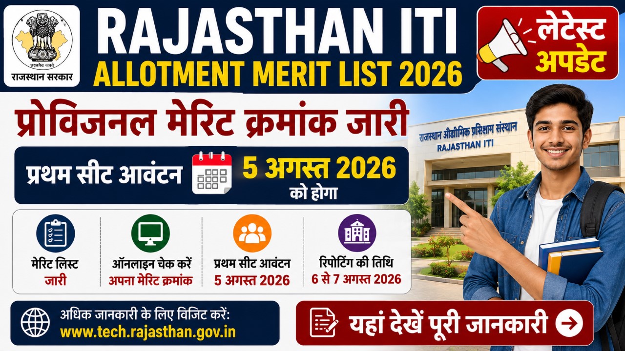 Rajasthan ITI Allotment Merit List 2026 प्रोविजनल मेरिट क्रमांक और प्रथम सीट आवंटन जानकारी