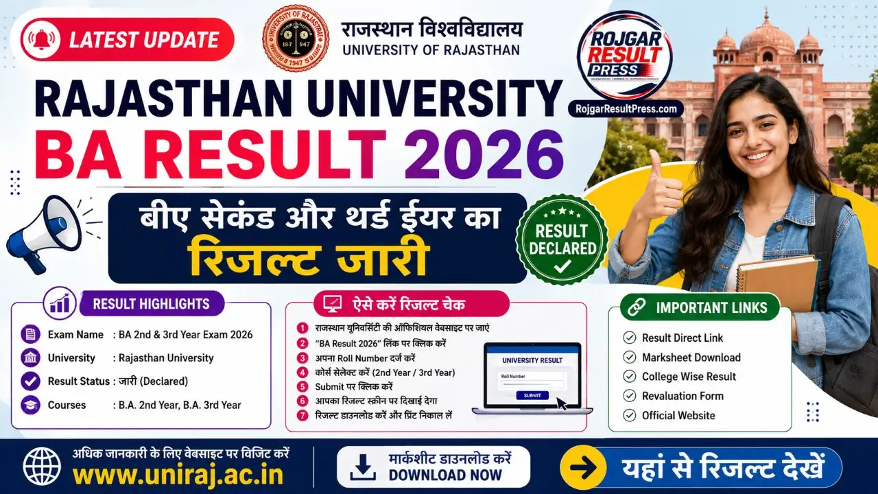 Rajasthan University BA Result 2026 BA Part 2 Part 3 Result Released