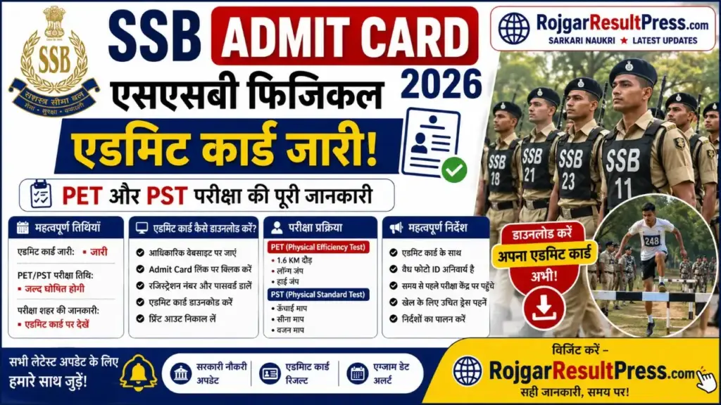 SSB Admit Card 2026: एसएसबी फिजिकल एडमिट कार्ड जारी, PET और PST परीक्षा की पूरी जानकारी