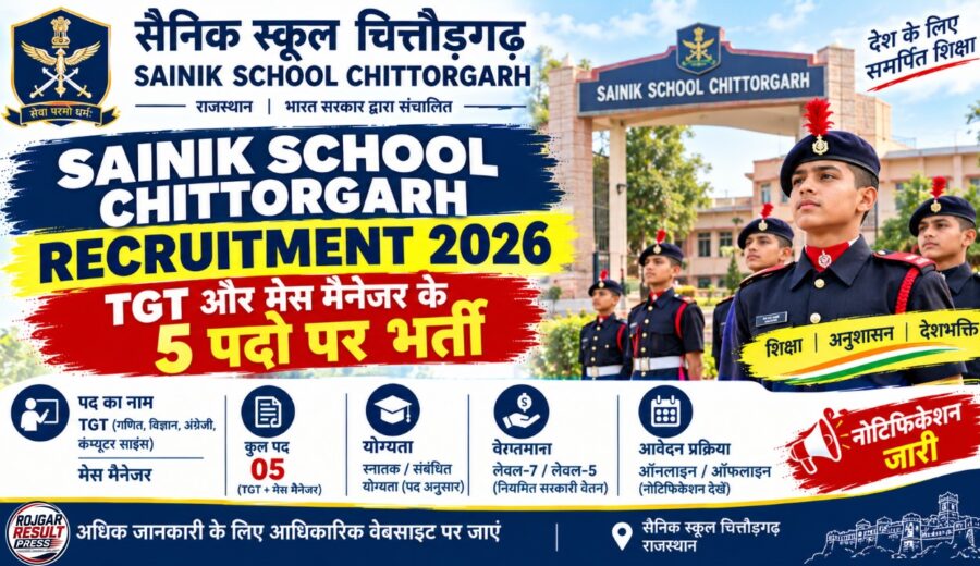 Sainik School Chittorgarh Recruitment 2026: TGT और मेस मैनेजर के 5 पदों पर भर्ती