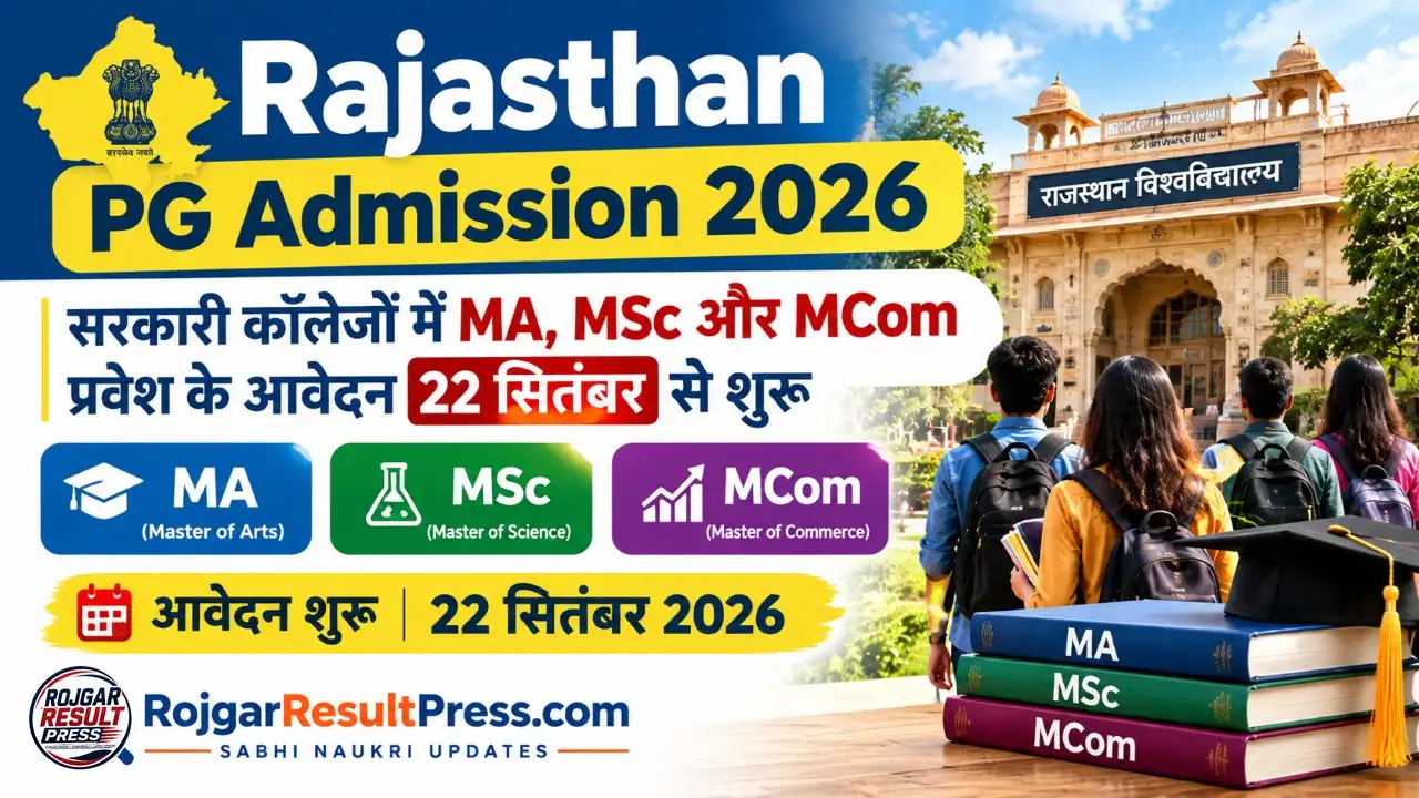 Rajasthan PG Admission 2026: एमए, एमएससी, एमकॉम एडमिशन फॉर्म शुरू, 26 अक्टूबर तक करें आवेदन