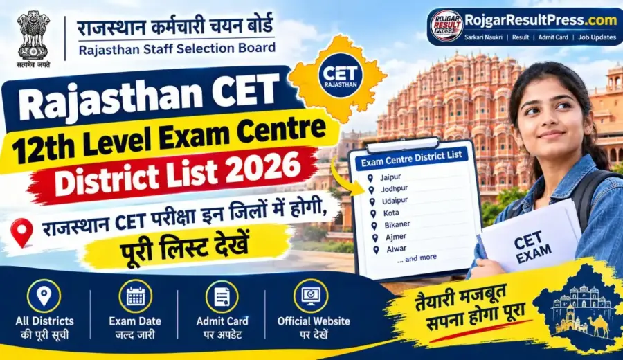 Rajasthan CET 12th Level Exam Centre District List 2026: राजस्थान CET परीक्षा इन जिलों में होगी, पूरी लिस्ट देखें