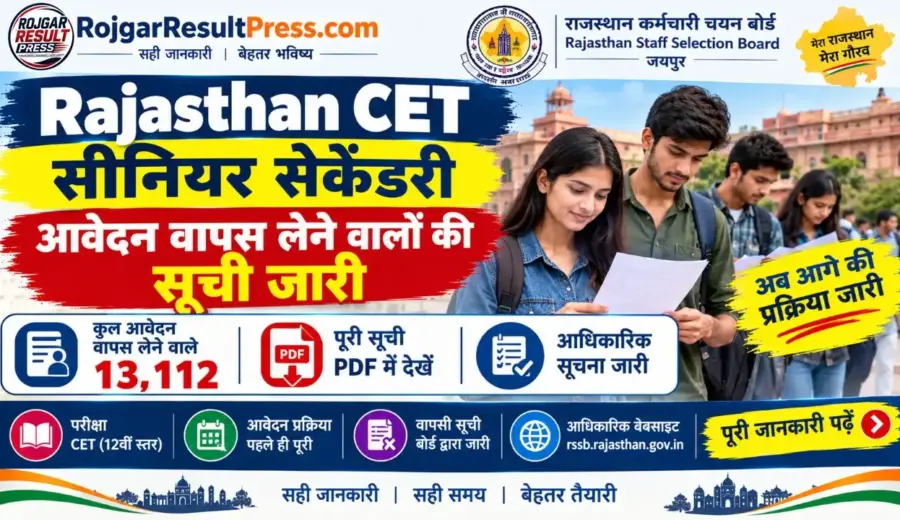 Rajasthan CET Senior Secondary Application Withdrawal List 2026: 13,112 आवेदन वापस लेने वालों की सूची जारी